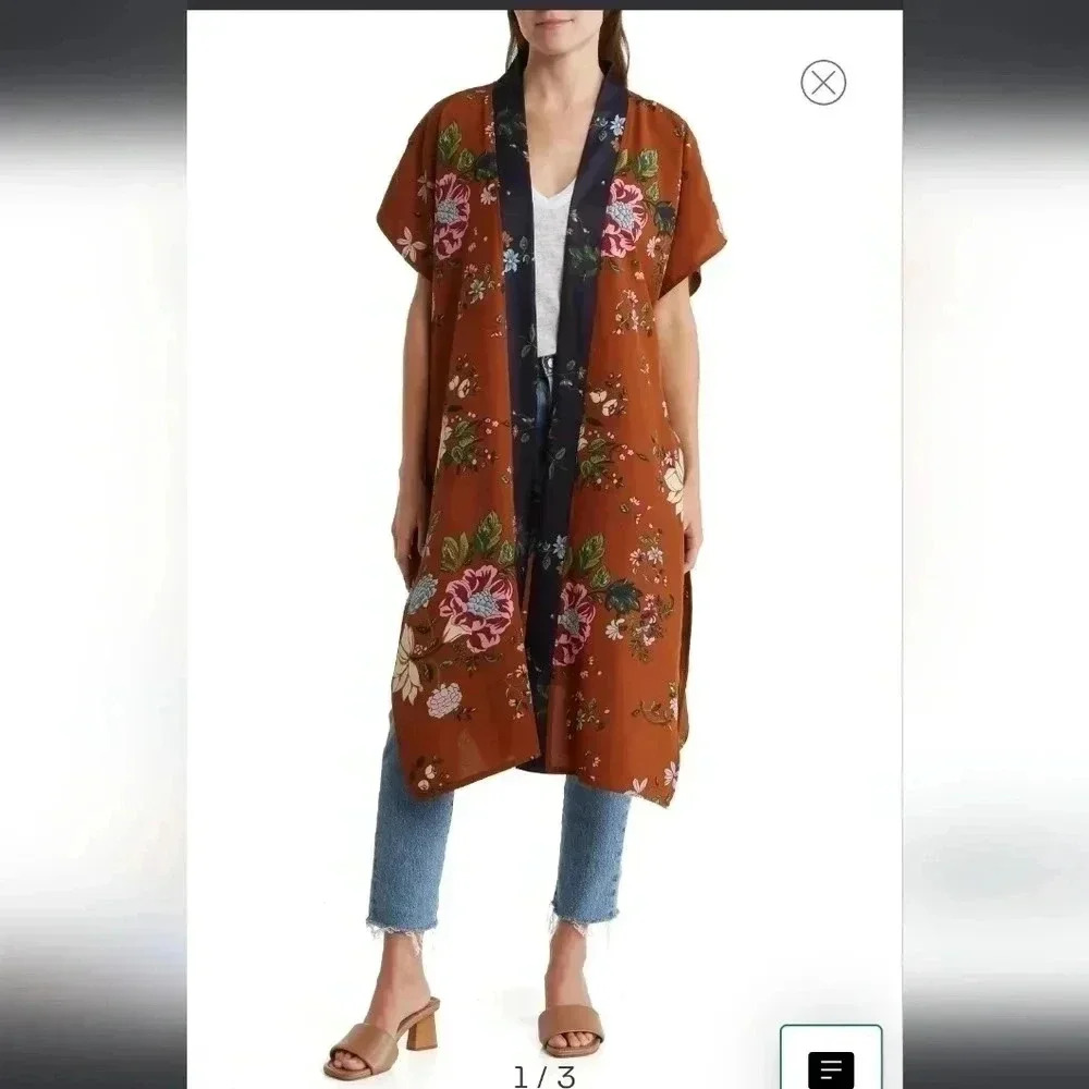 Modena Floral Print Boho Kimono/Kaftan Cardigan Layering Piece(O/S)